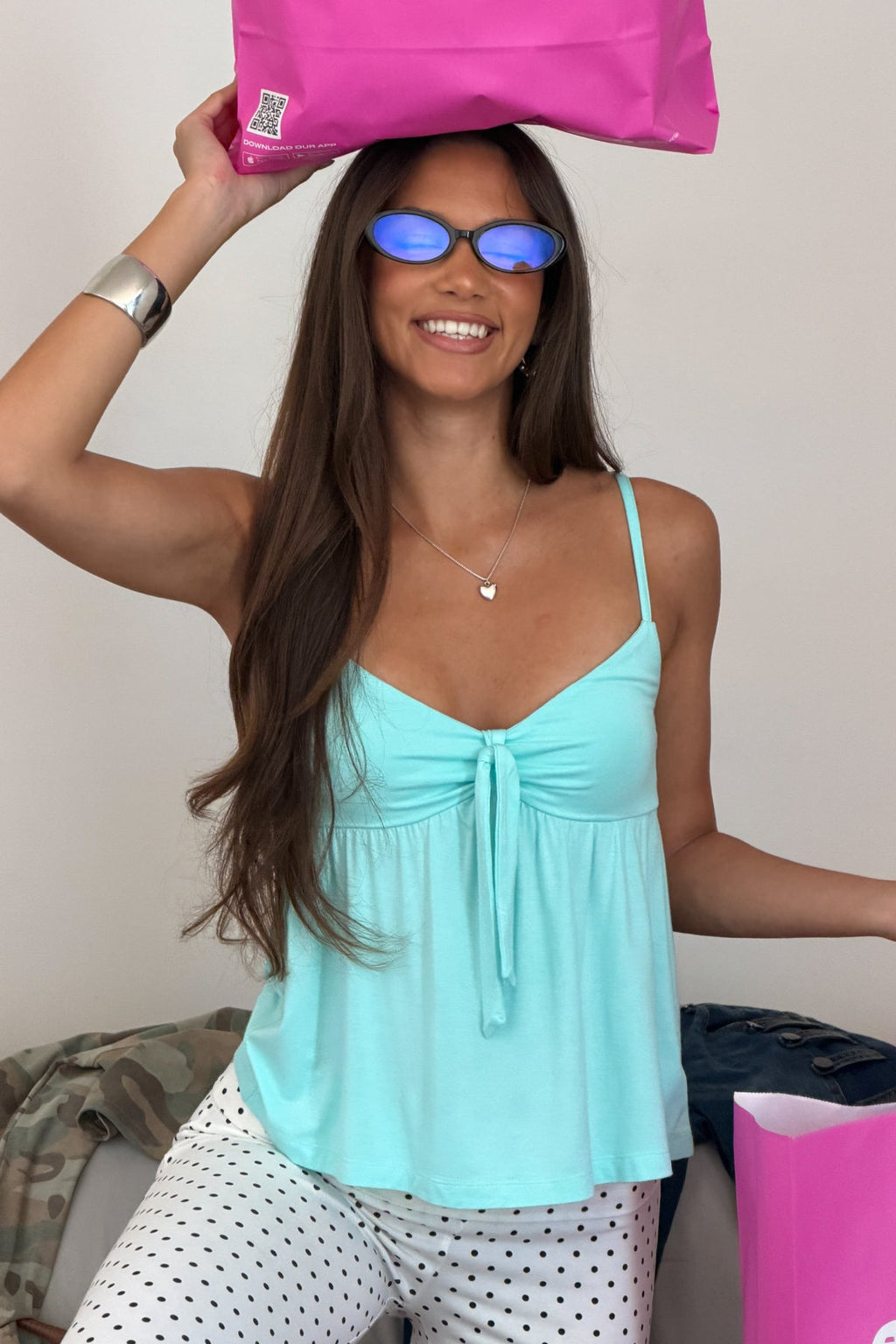 Michey Tie Front Babydoll Tank Top